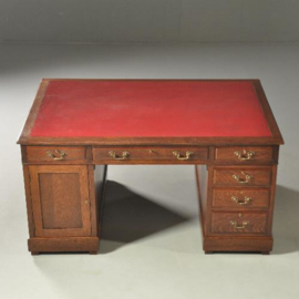 Antieke bureaus / eikenhouten Partnersdesk / Dubbelbureau ca. 1890 met 12 laden en 2 deuren (No.104599)