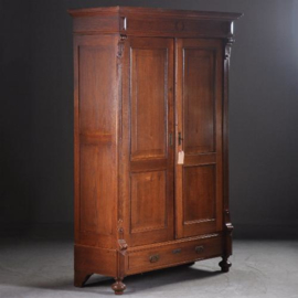 Antieke kast / Strakke Hollandse twee-deurskast ca. 1890 met verstelbare planken (No.950459)