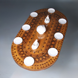 Art Deco ovale eetkamertafel feestelijk ingelegd met geometrische patronen ca 1925 (No.440540)