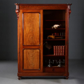 Antieke kast / Strakke 2-deurskast  Hollands ca. 1855 met zwart gepolitoerde details (No.740442)