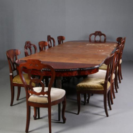Antieke tafel / Tot bijna 4 meter lange Coulissetafel Willem III ca. 1870 met 6 oude inlegbladen (No.722121)