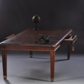 Antieke tafel / Schrijftafel / Vergadertafel jaren '30 met 2 laden op bronzen slofjes 1,19 X 2,38 (No.820604)