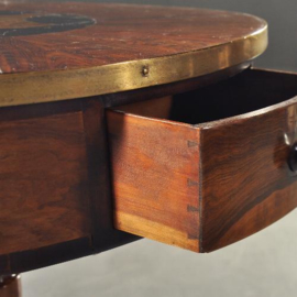 Antieke bijzettafels / wijntafel / Engelse palissander revolving drumtable ca. 1830 met 4 kleine laden (No.180405)