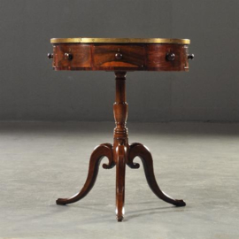 Antieke bijzettafels / wijntafel / Engelse palissander revolving drumtable ca. 1830 met 4 kleine laden (No.180405)