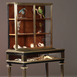 Pianovormige verzamelaars vitrine of display-cabinet in brons met zwart ca 1880 (No.950145)