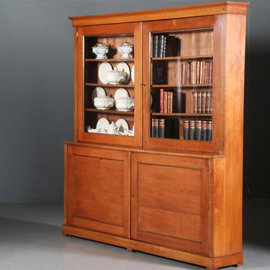 Antieke kasten / Hollandse 4-deurs boekenkast / servieskast ca. 1840 eikenhout (No.882435)