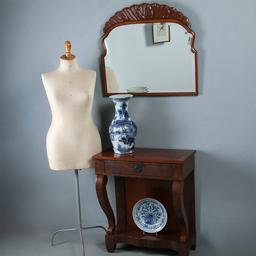 Brede Soester spiegel met facet en gestoken kroontje ca 1890 (No.290808) - 0.67 m Hoog.