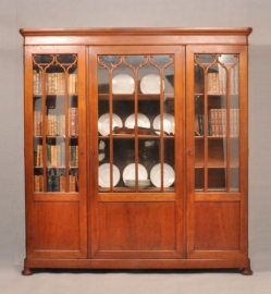 Antieke kast / 3-deurs Bibliotheekkast / boekenkast ca. 1860 Mahonie Gesigneerd: Horrix & Zn `s Gavenhage (No.474007)