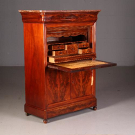Antieke bureaus / Mahonie met palissander secretaire ca. 1840 met geheime vakjes en fraai leer (No.541750)
