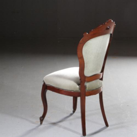 Antieke stoelen / Stel van 6 Willem III eetkamerstoelen ca. 1875 mahonie met lindegroen velours (No.592154)