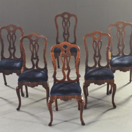 Antieke stoelen / stel van 6 mahonie Chippendale stoelen ca. 1915 bekleding naar wens (No.212244)