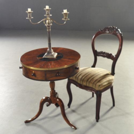 Antieke bijzettafels / wijntafel / Engelse palissander revolving drumtable ca. 1830 met 4 kleine laden (No.180405)