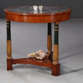 Antieke bijzetafel / Ronde Empire sofa tafel ca. 1820  met marmer blad en deel gepolychromeerd  (No. 780152)