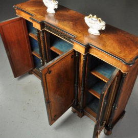 Antieke kast / Victoriaanse credenza ca. 1885 in ebben- en notenhout en spiegelpanelen (No.470752)