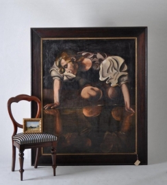 Antiek Schilderij naar: "Narcissus"  Caravaggio 1598/99  ca. 1900 in  Art Nouveau-stijl. (No.9570)