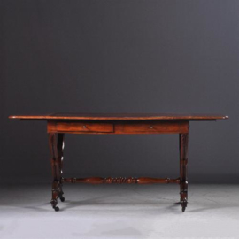 Antieke bureaus / Hollandse mahonie schrijftafel ca. 1860 met op- en neerklapbare zijbladen (No.920156)