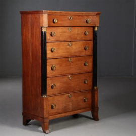 Antieke ladekasten / Hollandse Chiffoniere ca. 1825 in eiken met zwarte zuilen (No.781999)