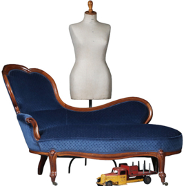Elegante mahonie Willem III sofa met lavendelblauw velours (No.290805)