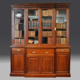 Antieke kast / Engelse 8-deurs break front bibliotheekkast met bureau-lade ca. 1890 (No.772321)