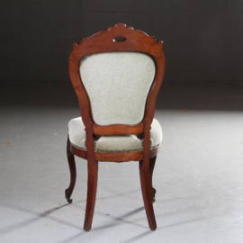 Antieke stoelen / Stel van 6 Willem III eetkamerstoelen ca. 1875 mahonie met lindegroen velours (No.592154)