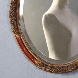 Antieke spiegels / Ovale spiegellijst met rood en goud facet geslepen  ca 1900 (No.851085)