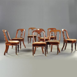 Antieke stoelen / Met stof naar keus stel van 8 comfortabele Engelse mahonie gondola stoelen ca. 1860  (No.142129)