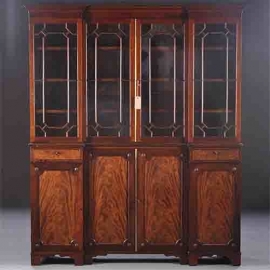 Antieke klassieke kast / Kleine boekenkast ca. 1850 met 8 deuren inspringend breakfront (No.840303)