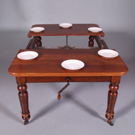 Wind-out eetkamertafel in mahonie met originele slinger en inlegblad ca 1875 (No.452435)