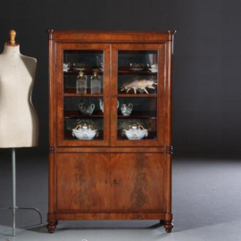 Antieke kast / Mahonie Vitrine kast met spiegels en dichte onderkast Biedermeier (No.610251)