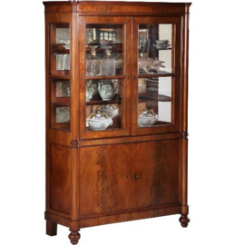 Antieke kast / Mahonie Vitrine kast met spiegels en dichte onderkast Biedermeier (No.610251)