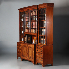 Zeer grote bibliotheekkast ca 1800 Breakfront met 6 deuren en 6 laden en open vak (No.232015)