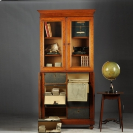 Antieke kast / Sabby chique doorleefde Boekenkast met cartoniére in mahonie Frankrijk ca. 1850  (No.602035)