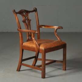 Antieke stoelen / Stel van 10 royale mahonie armstoelen ca. 1940 incl. nieuwe stoffering naar wens (No.520523)