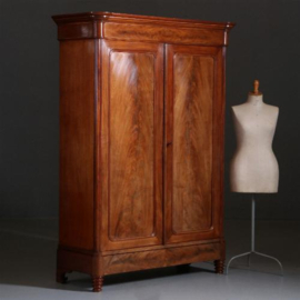 Antieke kasten / Strakke Hollandse Willem III  tweedeurskast ±1870 in mahonie met bloemmahonie (No.840159)