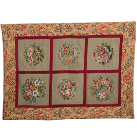 Wandkleed 6 verschillende carrés met bloemen in kader van floraal tapisserie (No.262105)