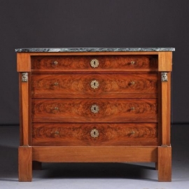 Antieke kast / Kleine Empire stijl commode ca. 1910 in mahonie met bloemmahonie en brons (No.882912)