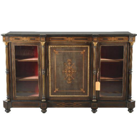 Antieke kast / Victoriaanse credenza ca. 1875 noten met ebbenhout, vrijstaande zuilen en 2 vitrines (No.390658)