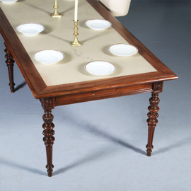 Praktische chique lange noten eetkamertafel of werktafel met wasdoek ingelegd Hollands ca 1880 (No.283040)