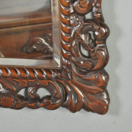 Antieke spiegels / aangenaam fraai gestoken spiegellijst in notenhout ca. 1870 facet geslepen (No.321812)