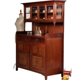 Antieke kast / Art Deco kast met vierdeurs vitrine opzetdeel ca. 1910 mahonie (No.872038)