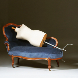 Elegante mahonie Willem III sofa met lavendelblauw velours (No.290805)#