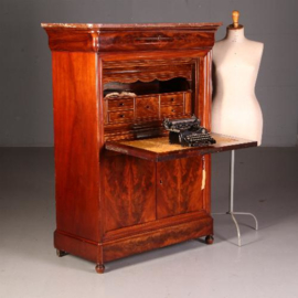 Antieke bureaus / Mahonie met palissander secretaire ca. 1840 met geheime vakjes en fraai leer (No.541750)