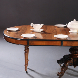 Lange eetkamertafel wortelnoten Willem III ca 1875 permanente lengte [No.212825)