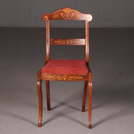 Antieke stoelen / Stel van 4 prachtig ingelegde Palissander Eetkamerstoelen ca. 1880 Engeland. (No.540342)