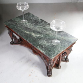 Antieke tafels / Kapitale Empire stijl bibliotheektafel / schrijftafel ca. 1920 met vier gevleugelde vrouwelijke Sfinxen marmer blad (No.572235)