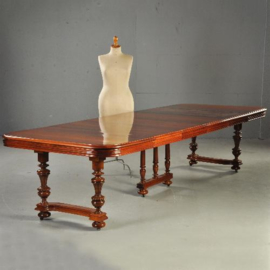 Antieke tafel / Notenhouten Franse coulissentafel ca. 1875 smetteloos gepolitoerd en met 4 inlegbladen (No.341626)