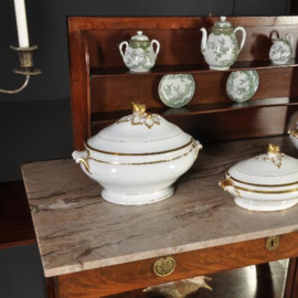 Antieke bijzettafel / Hollandse trumeau met "pop-up" etagere ca. 1810 en met twee uittrekbladen (No.353152)