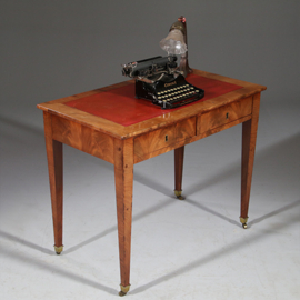 Antiek mahonie Louis Seize schrijftafeltje met rood leer ca. 1800 Hollands (No.910835)