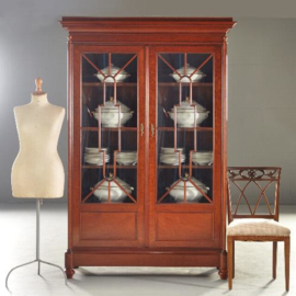 Antieke kast / Hollandse mahoniehouten boekenkast / servieskast ca. 1860 bijzonder fijne kwaliteit meubelmakerswerk (No.170354)