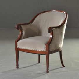 Antieke stoelen / Stel van 2 mahonie clubfauteuils ca. 1900 met muisgrijze velours  (No.181908)